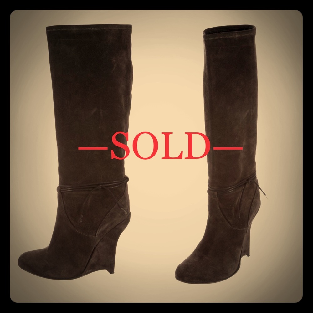 Opening Ceremony tall suede grey wedge boots